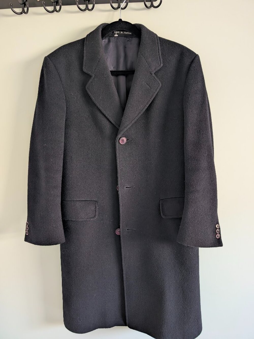 Vintage Men’s Lord & Taylor Black Cashmere and Wool Blend Trench Coat size 36.5
